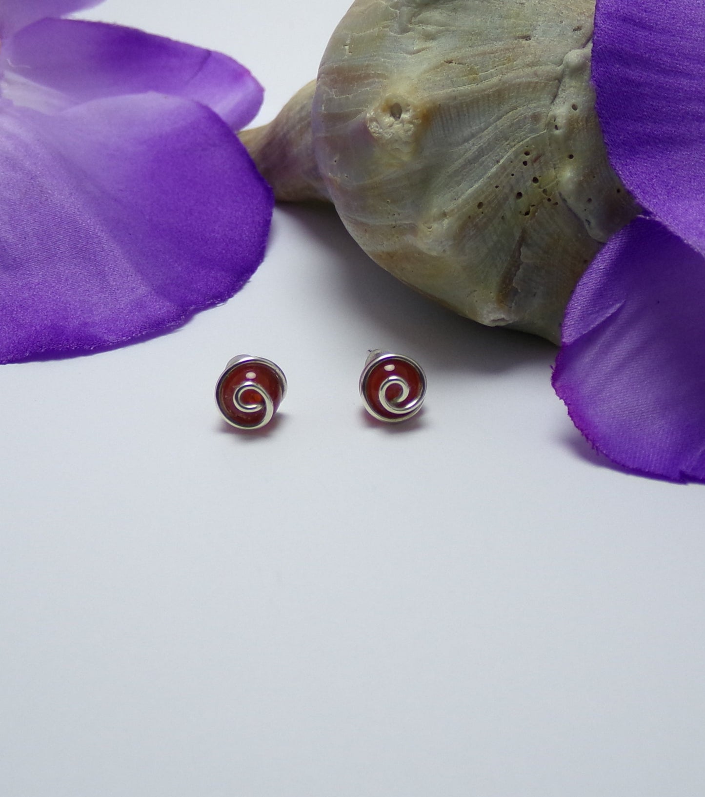 Sterling Silver Stud Earrings With Carnelian