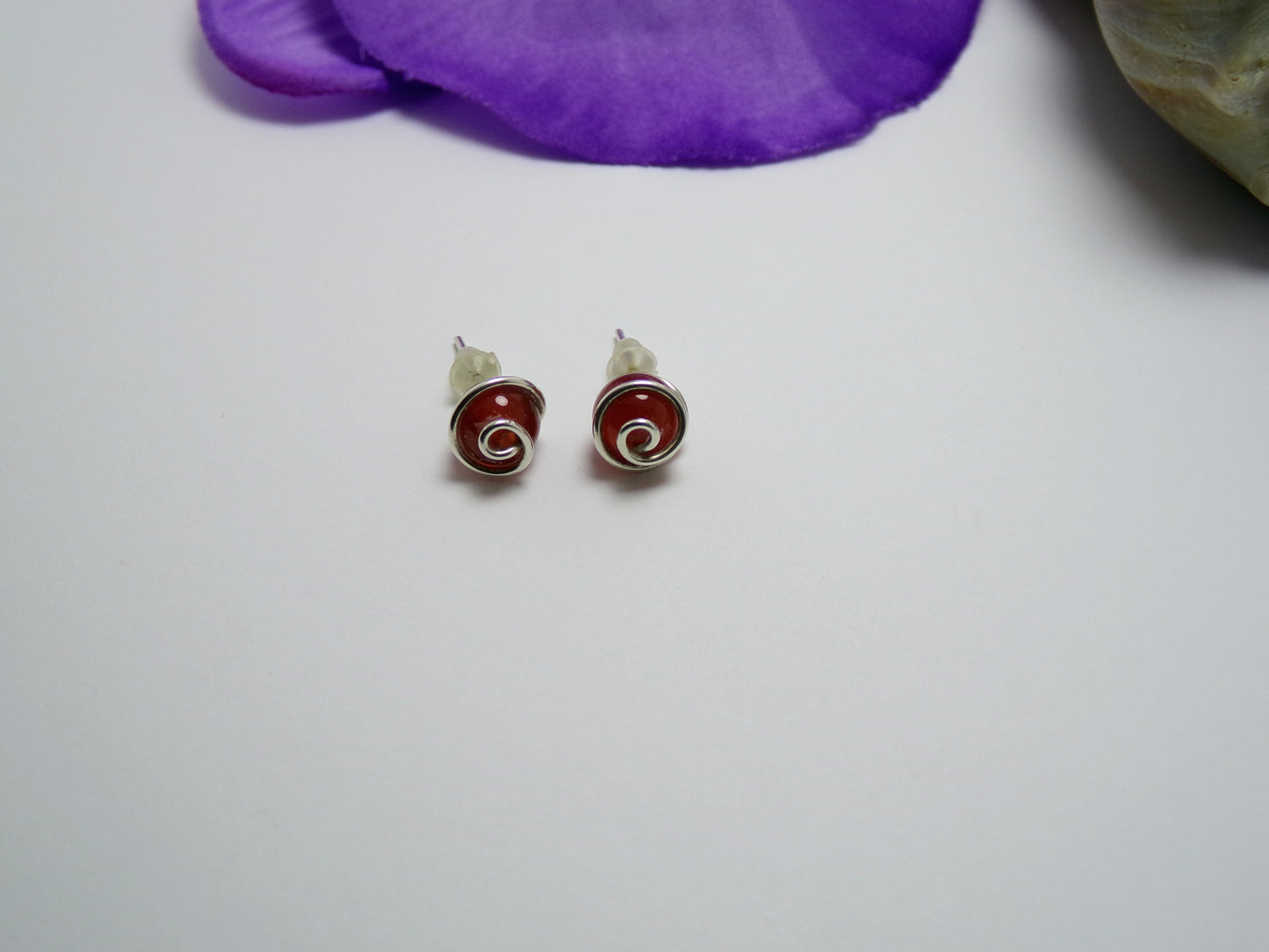 Sterling Silver Stud Earrings With Carnelian