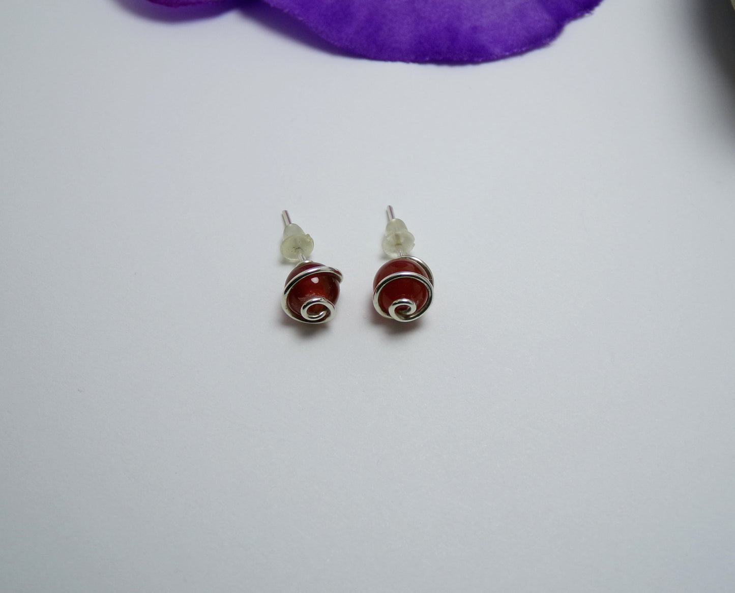 Sterling Silver Stud Earrings With Carnelian