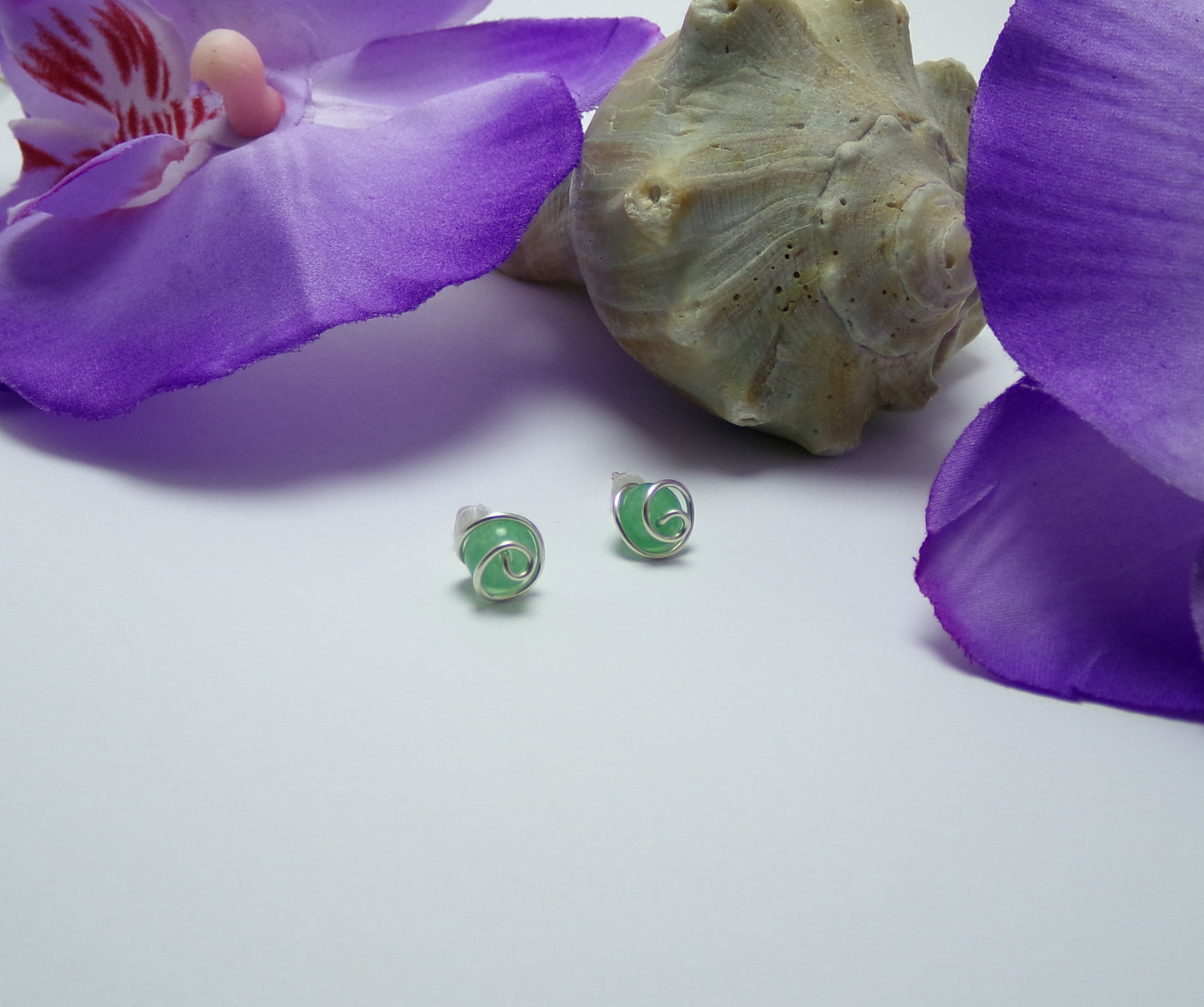 Sterling Silver Stud Earrings With Green Aventurine